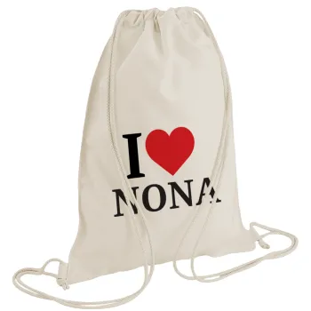 I Love ΝΟΝΑ, Τσάντα πλάτης πουγκί GYMBAG natural (28x40cm)