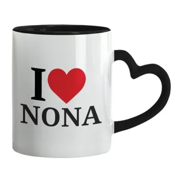 I Love ΝΟΝΑ, Mug heart black handle, ceramic, 330ml