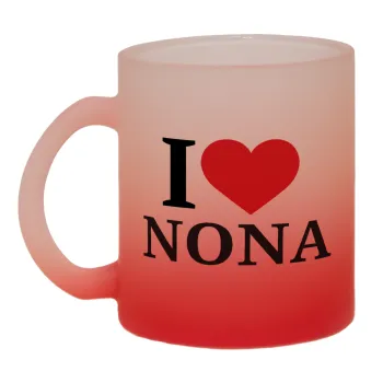 I Love ΝΟΝΑ, Κούπα γυάλινη δίχρωμη με βάση το κόκκινο ματ, 330ml