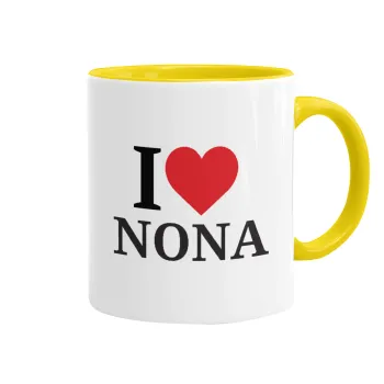 I Love ΝΟΝΑ, Mug colored yellow, ceramic, 330ml