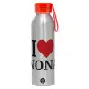 Aluminum Sports Bottle 650ml – Silver with Red Cap and Silicone Strap