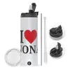Travel Tumbler θερμό με διπλό καπάκι, μεταλλικό καλαμάκι και βούρτσα καθαρισμού (Ανωξείδωτο 304 Food grade, BPA free, 600ml)