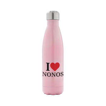 I Love ΝΟΝΟΣ, Metal mug thermos Pink Iridiscent (Stainless steel), double wall, 500ml