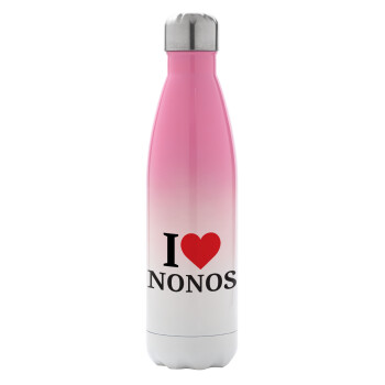 I Love ΝΟΝΟΣ, Metal mug thermos Pink/White (Stainless steel), double wall, 500ml