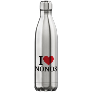 I Love ΝΟΝΟΣ, Μεταλλικό παγούρι θερμός Inox (Stainless steel), διπλού τοιχώματος, 750ml