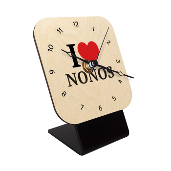 I Love ΝΟΝΟΣ, Quartz Table clock in natural wood (10cm)