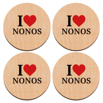 I Love ΝΟΝΟΣ, ΣΕΤ x4 Σουβέρ ξύλινα στρογγυλά plywood (9cm)