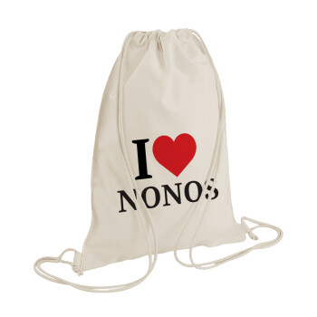 I Love ΝΟΝΟΣ, Τσάντα πλάτης πουγκί GYMBAG natural (28x40cm)