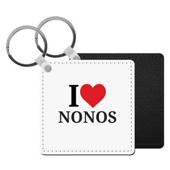 I Love ΝΟΝΟΣ, Μπρελόκ Δερματίνη, τετράγωνο ΜΑΥΡΟ (5x5cm)