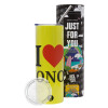 Neon Yellow Travel Tumbler θερμό, μεταλλικό καλαμάκι(Ανωξείδωτο 304 Food grade, BPA free, 600ml)