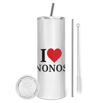 I Love ΝΟΝΟΣ, Eco friendly stainless steel tumbler 600ml, with metal straw & cleaning brush