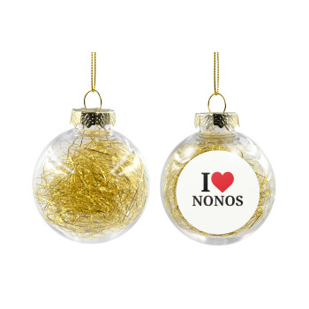 I Love ΝΟΝΟΣ, Χριστουγεννιάτικη μπάλα δένδρου διάφανη με χρυσό γέμισμα 8cm