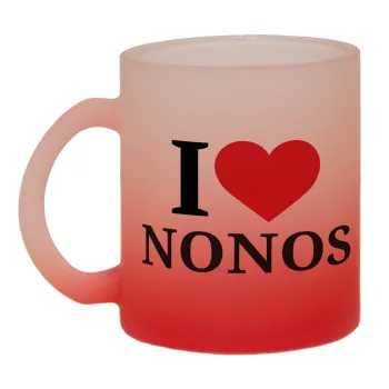 I Love ΝΟΝΟΣ, Κούπα γυάλινη δίχρωμη με βάση το κόκκινο ματ, 330ml