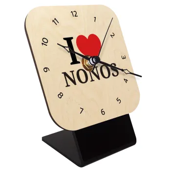 I Love ΝΟΝΟΣ, Quartz Table clock in natural wood (10cm)