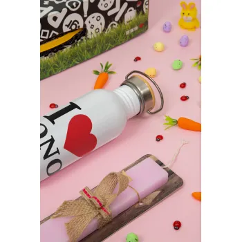 I Love ΝΟΝΟΣ, Πασχαλινή Λαμπάδα με παγούρι μεταλλικό (620ml, stainless steel) & κερί αρωματικό πλακέ (30cm) (ΡΟΖ)