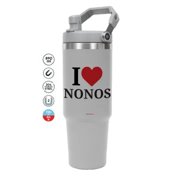 I Love ΝΟΝΟΣ, GREY color, 890ml (30oz) stainless Steel Tumbler with Handle
