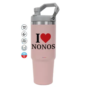 I Love ΝΟΝΟΣ, Pink color, 890ml (30oz) stainless Steel Tumbler with Handle