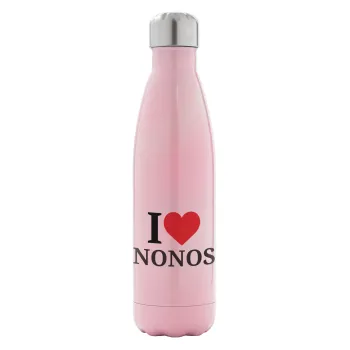 I Love ΝΟΝΟΣ, Metal mug thermos Pink Iridiscent (Stainless steel), double wall, 500ml
