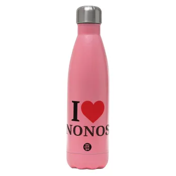 I Love ΝΟΝΟΣ, Metal mug thermos Pink Mat (Stainless steel), double wall, 500ml