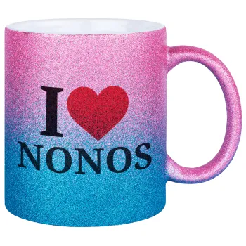 I Love ΝΟΝΟΣ, Κούπα Χρυσή/Μπλε Glitter, κεραμική, 330ml
