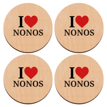 I Love ΝΟΝΟΣ, ΣΕΤ x4 Σουβέρ ξύλινα στρογγυλά plywood (9cm)
