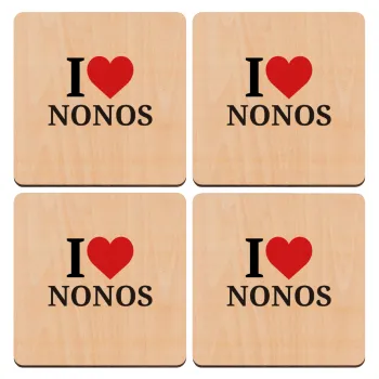 I Love ΝΟΝΟΣ, ΣΕΤ x4 Σουβέρ ξύλινα τετράγωνα plywood (9cm)