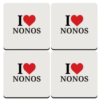 I Love ΝΟΝΟΣ, ΣΕΤ 4 Σουβέρ ξύλινα τετράγωνα (9cm)
