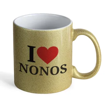 I Love ΝΟΝΟΣ, Κούπα Χρυσή Glitter που γυαλίζει, κεραμική, 330ml