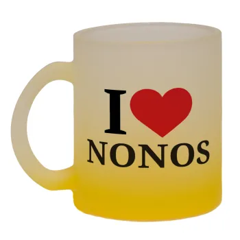 I Love ΝΟΝΟΣ, Κούπα γυάλινη δίχρωμη με βάση το κίτρινο ματ, 330ml
