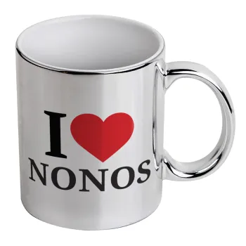 I Love ΝΟΝΟΣ, Κούπα κεραμική, ασημένια καθρέπτης, 330ml