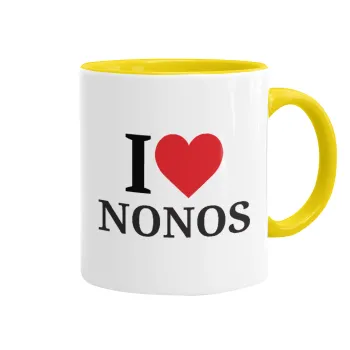 I Love ΝΟΝΟΣ, Κούπα χρωματιστή κίτρινη, κεραμική, 330ml