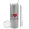 Tumbler stainless steel Silver 600ml, with metal straw & cleaning brush