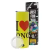 Neon Yellow Travel Tumbler, with metal straw (Stainless steel 304 Food grade, BPA free, 600ml)