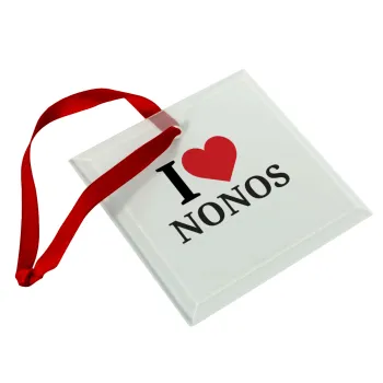 I Love ΝΟΝΟΣ, Στολίδι Χριστουγεννιάτικο στολίδι γυάλινο τετράγωνο 9x9cm