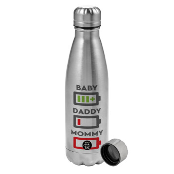 BABY, MOMMY, DADDY Low battery, Μεταλλικό παγούρι νερού, ανοξείδωτο ατσάλι, 750ml