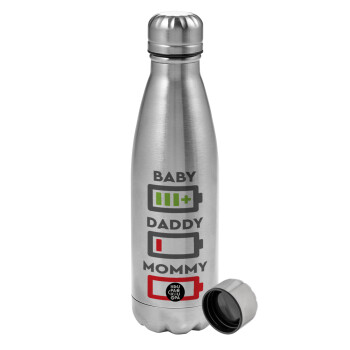 BABY, MOMMY, DADDY Low battery, Metallic water bottle, stainless steel, 750ml