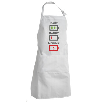 BABY, MOMMY, DADDY Low battery, Adult Chef Apron (with sliders and 2 pockets)