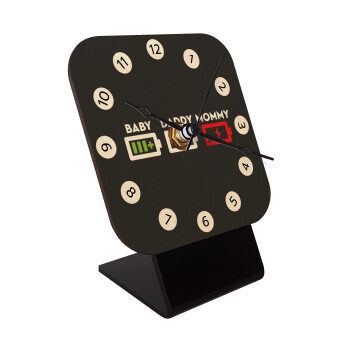 BABY, MOMMY, DADDY Low battery, Επιτραπέζιο ρολόι σε φυσικό ξύλο (10cm)