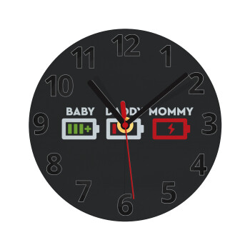 BABY, MOMMY, DADDY Low battery, Ρολόι τοίχου γυάλινο (20cm)