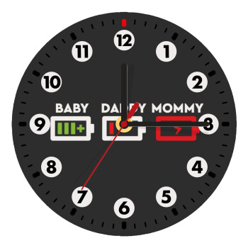 BABY, MOMMY, DADDY Low battery, Wooden wall clock (20cm)