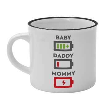 BABY, MOMMY, DADDY Low battery, Κούπα κεραμική vintage Λευκή/Μαύρη 230ml