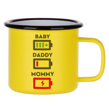 BABY, MOMMY, DADDY Low battery, Κούπα Μεταλλική εμαγιέ ΜΑΤ Κίτρινη 360ml