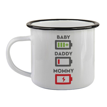 BABY, MOMMY, DADDY Low battery, Κούπα εμαγιέ με μαύρο χείλος 360ml