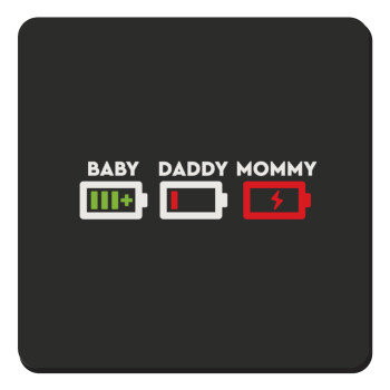 BABY, MOMMY, DADDY Low battery, Τετράγωνο μαγνητάκι ξύλινο 9x9cm