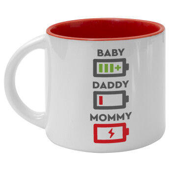BABY, MOMMY, DADDY Low battery, Κούπα κεραμική 400ml Λευκή/Κόκκινη