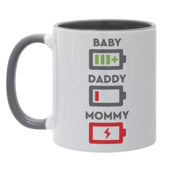 BABY, MOMMY, DADDY Low battery, Κούπα χρωματιστή γκρι, κεραμική, 330ml