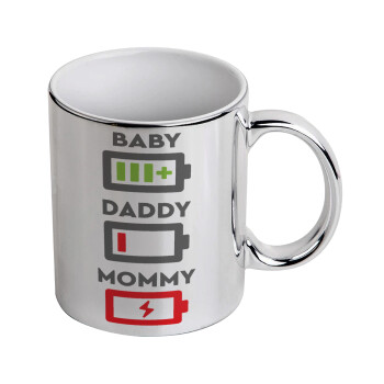 BABY, MOMMY, DADDY Low battery, Mug ceramic, silver mirror, 330ml