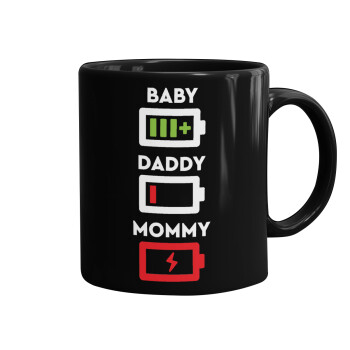 BABY, MOMMY, DADDY Low battery, Mug black, ceramic, 330ml