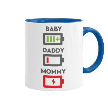 BABY, MOMMY, DADDY Low battery, Mug colored blue, ceramic, 330ml