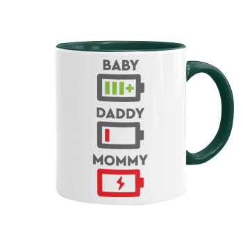 BABY, MOMMY, DADDY Low battery, Κούπα χρωματιστή πράσινη, κεραμική, 330ml